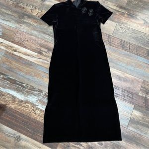 Molly Malloy Black Velour Velvet Midi Mock Neck Dress Size 10